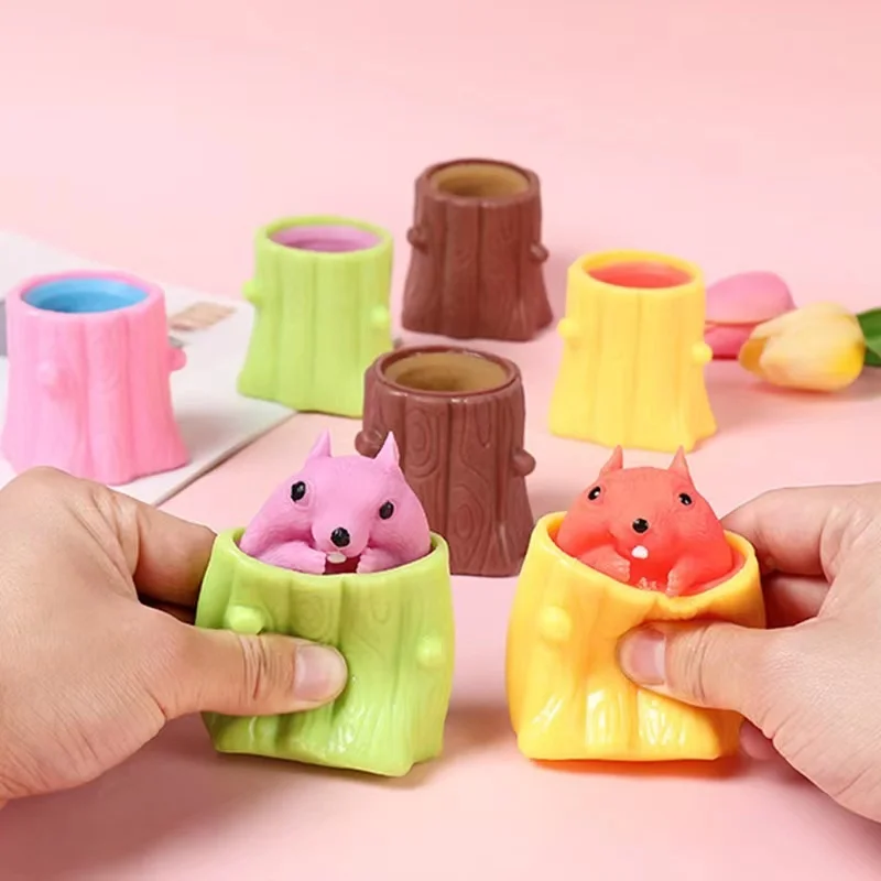 Multiple options Funny stress relief Squeeze ToysTree Stump Squirrel Cup Decompression Mouse Cheese Telescopic Head Spoof Toys