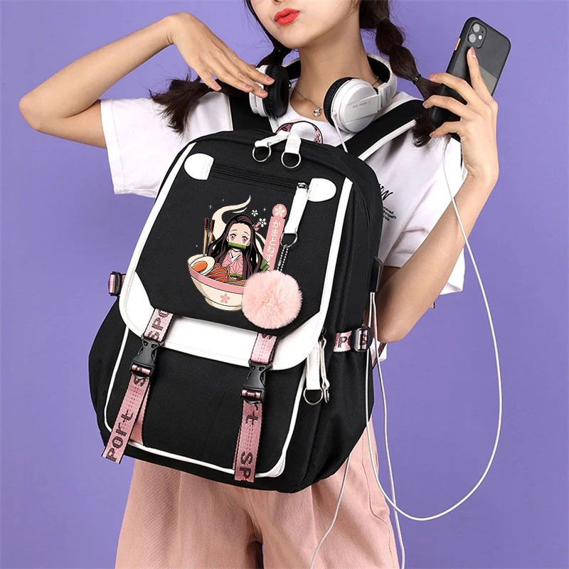 Demon Slayer Anime Canva Bag Grocery Fashion Fancy Black Backpacks for Teen Girl Demon Slayer Cute Travel Reusable School Bags