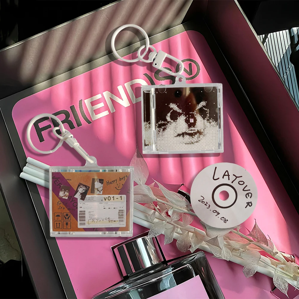 Acrylic NFC Mini CD Keychain Kpop TXST ATEEZ FRIENDS LAYOVER Album GOLDEN AGUST D DAY YOONGI TeahyungV Teakook Accessories Merch