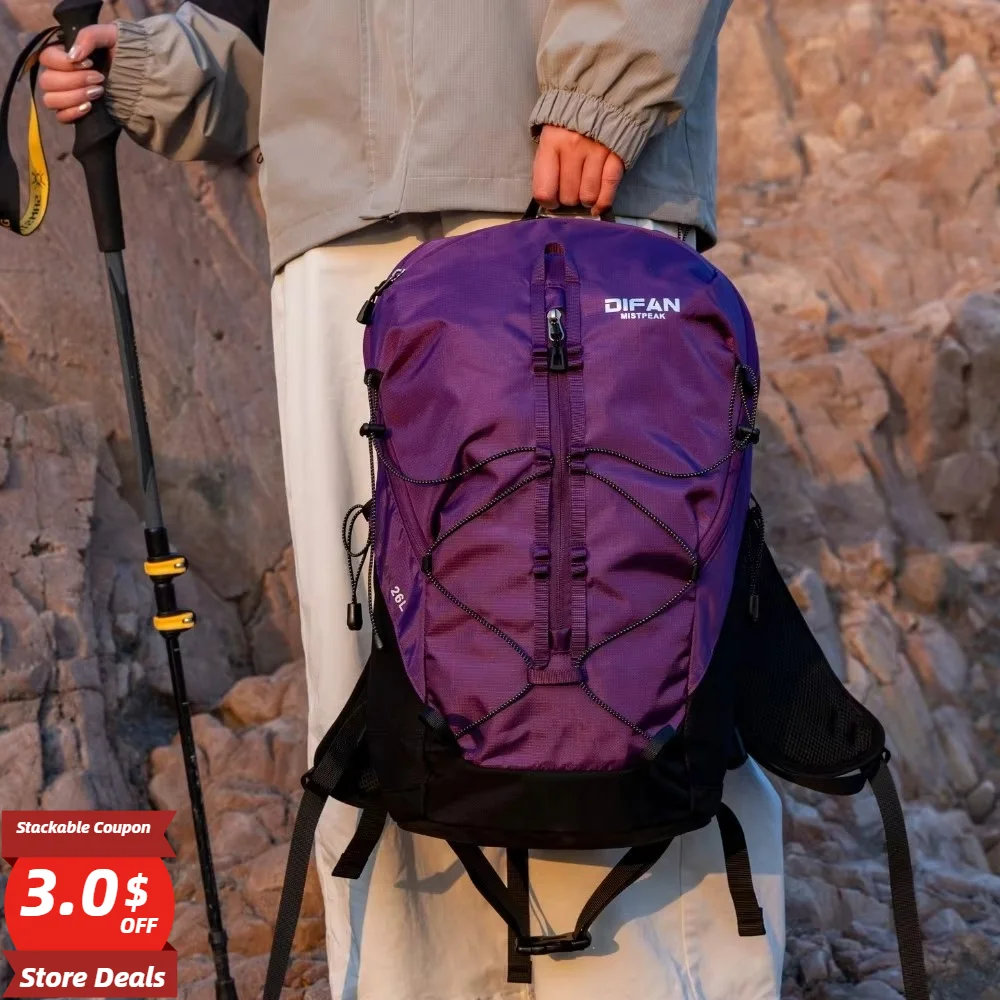 26L Drawstring Backpack Large Capacity Hiking Daypack with Bungee Cord for Outdoor Travel Climbing