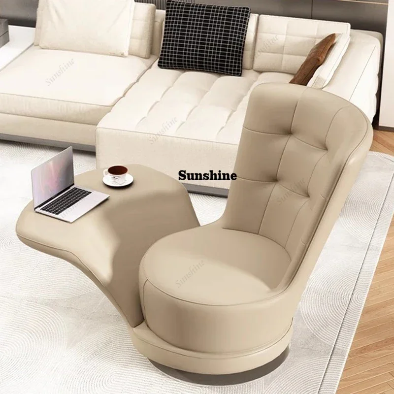 Sillón Giratorio de Cuero para Sala de Estar, Moderno, Negro, Extra Grande, Silla Giratoria Nórdica de Lujo, Mecedora Relajante para Adultos, Muebles para el Hogar