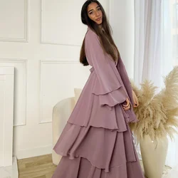 Chiffon Open Abaya Layered Women Kaftan Dubai Luxury Turkey Muslim Dress Islam Robe African Kimono Femme Clothing Caftan Fashion