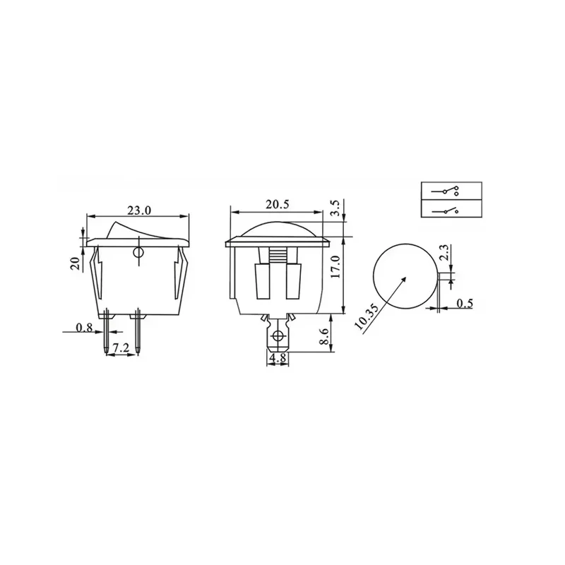 KCD1-105 Round Push Button Switch 2Pin 3Pin 4Pin 6Pin Mini Power Switch ON OFF ON OFF ON Rocker Switch With Light 20mm