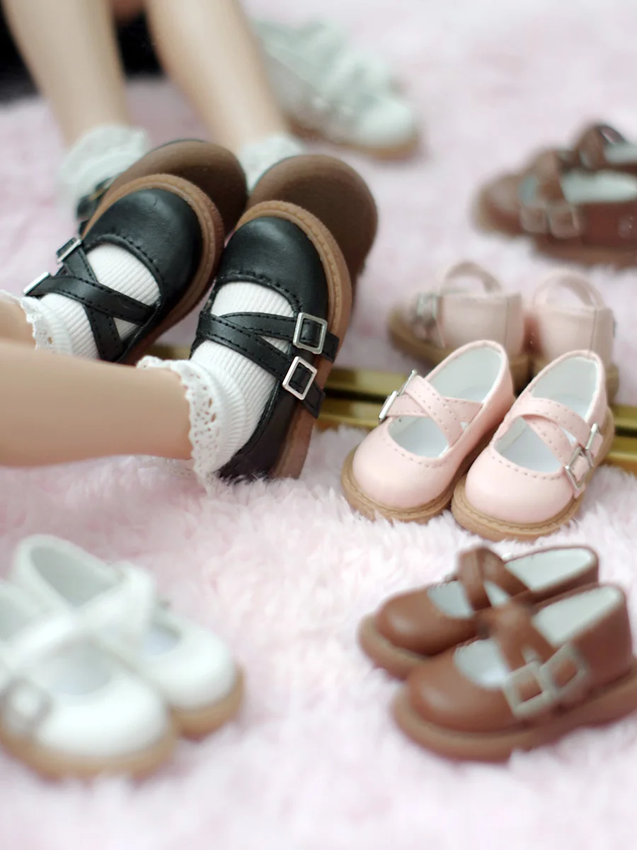 

BJD Shoes Doll Cross Strap Round Toe Single Shoe Small Leather Shoes For 1/4 1/6 BJD MSD MDD YOSD Doll Accessories