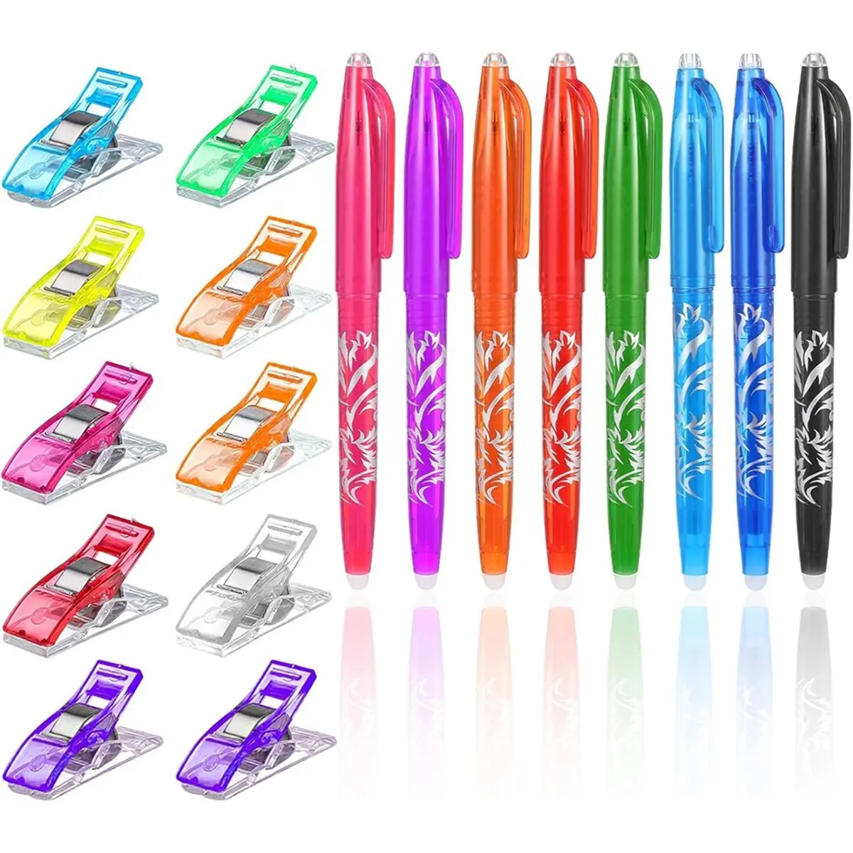 Eco-friendly 8pcs Heat Erasable Pens for Fabric with 10Pcs Sewing Clips Fabric Marking Pens for Marking Quilting Sewing Dressmak