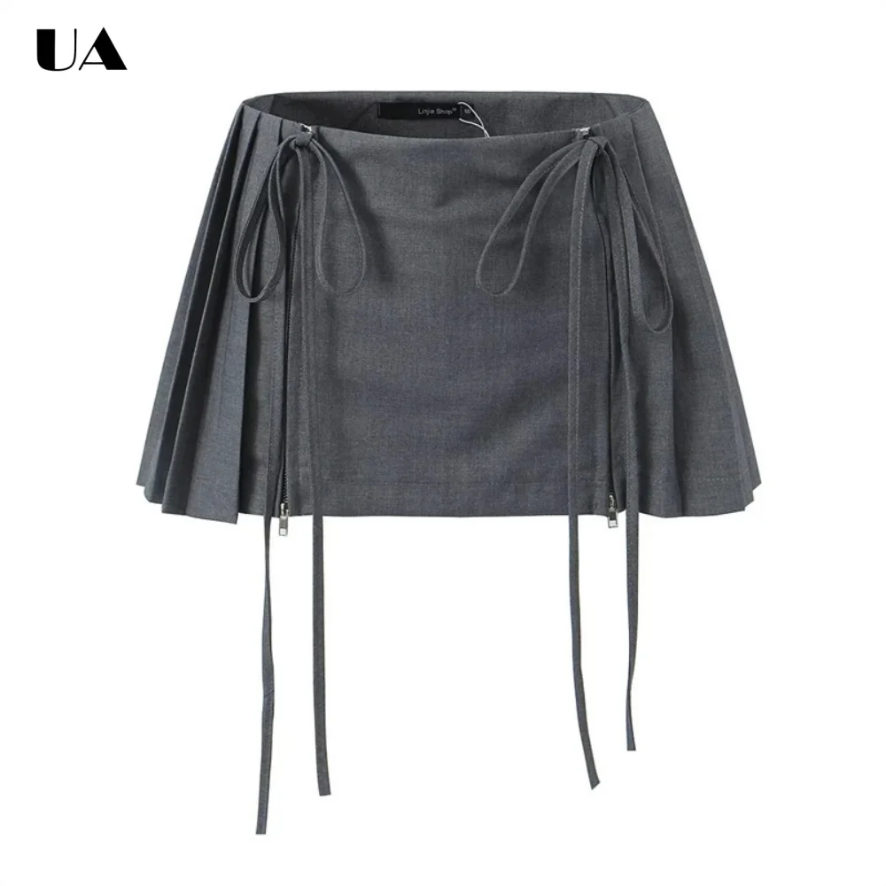 Design Style Ruched Mini Skirt for Women, Trendy Shirring Unique Skirts, Easy Match Empire Women's Skirts, Safety Zipped Skort