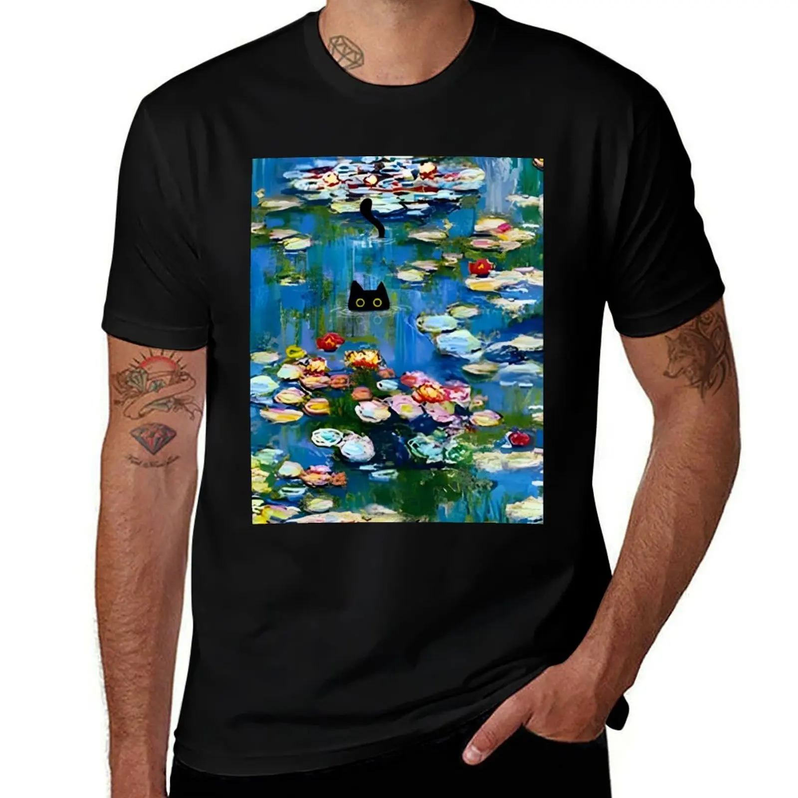 

Cat Monet Waterlily T-Shirt Fashion Pattern Printed Tee Shirt