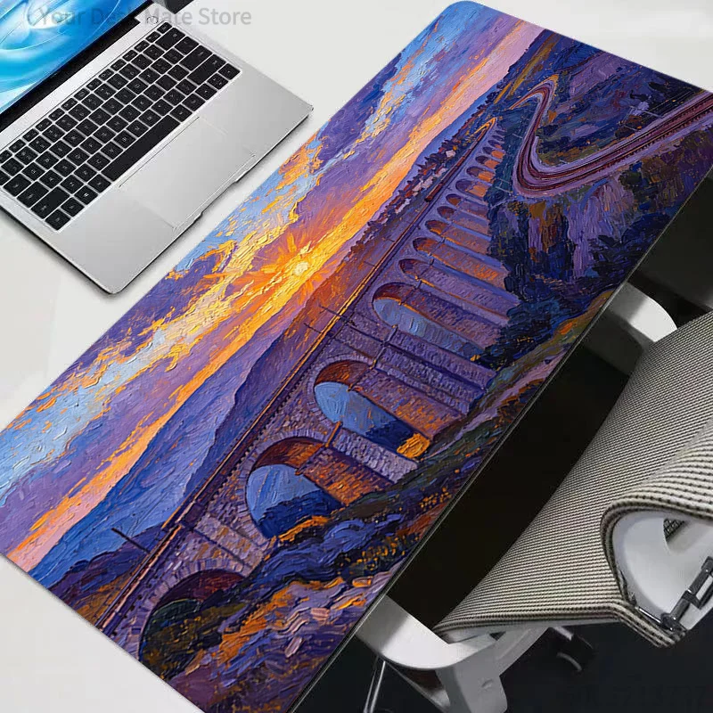 Big Van Gogh Inspired Oil Painting Desk Mat Non‑Slip Mouse Pad Starry Night Scenery Art Durable Surface for Office Desktop & Hol