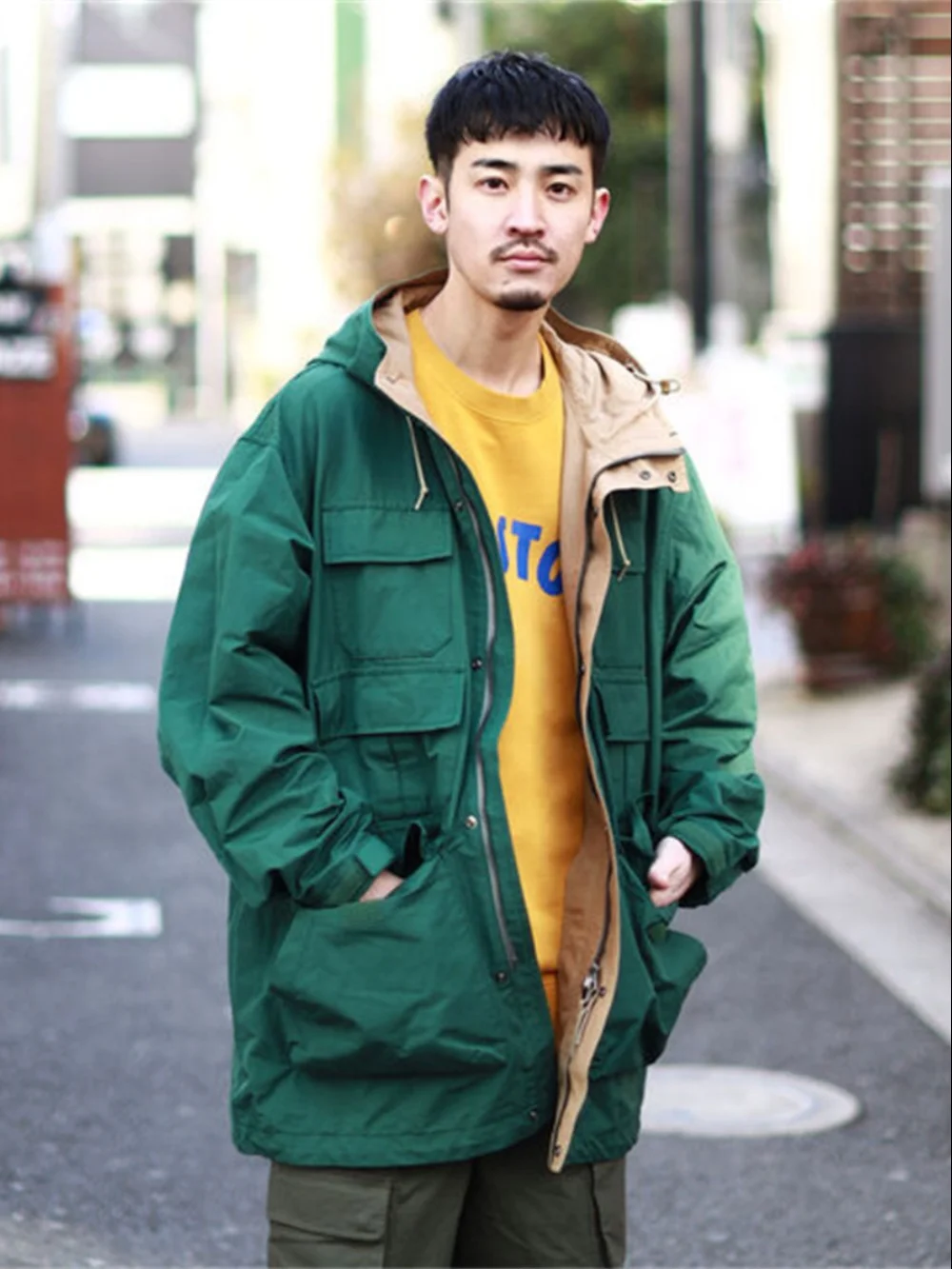 

BMS Outdoor Windproof Water-resistant Multi-pocket Jacket Light Fabric Mens Loose Fit Long Sleeve Hooded Coat for Autumn Winter
