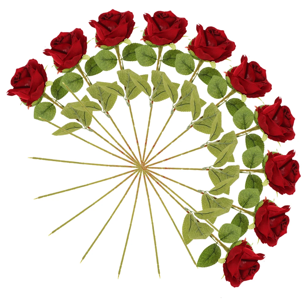 

10pcs Artificial Roses Realistic Fake Flowers Long Stem Wedding Centerpieces Bridal Shower Home Decor Valentines Day Decoration