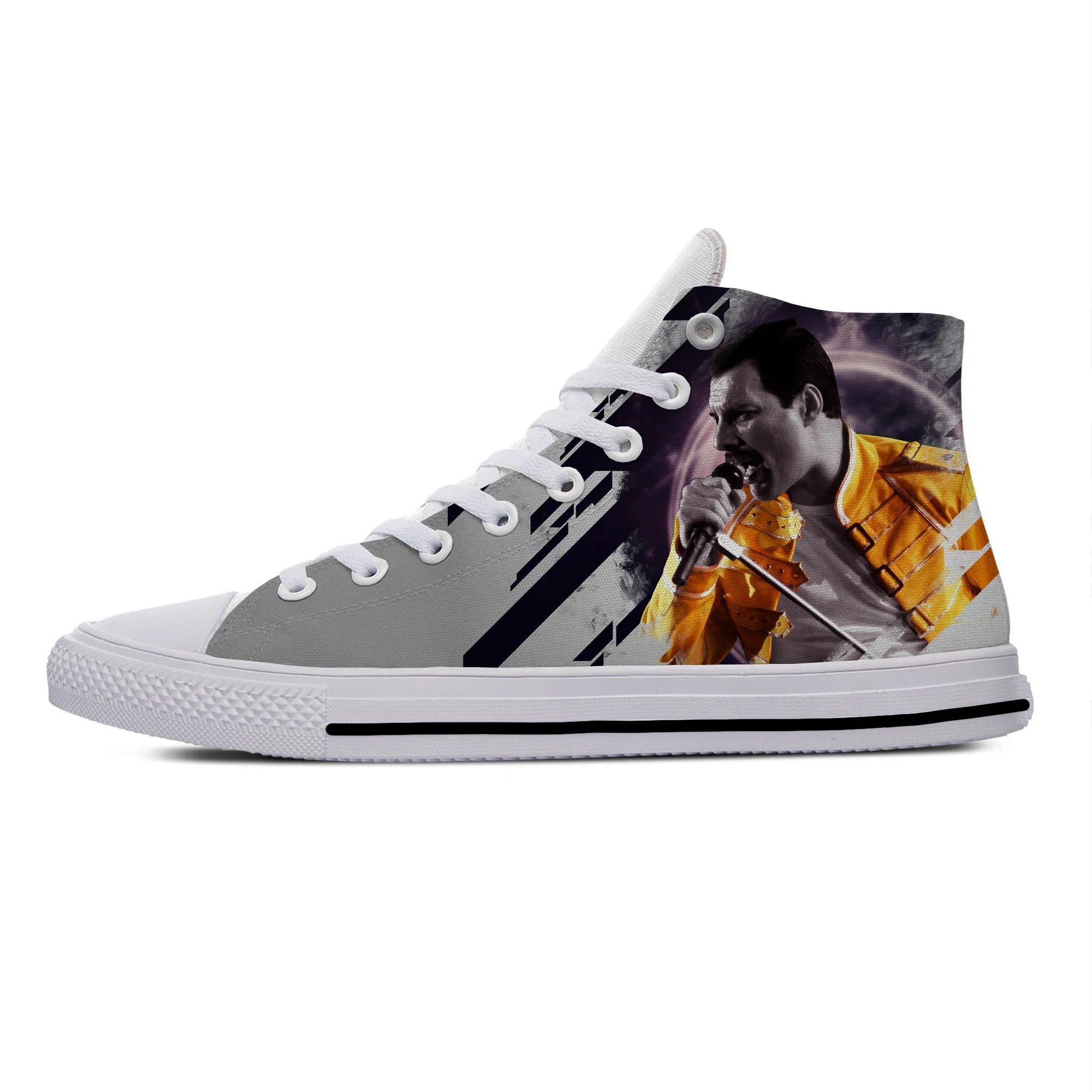 Sapatos de pano Freddie Mercury para homens e mulheres, tênis casuais, sapatos de tabuleiro, top alto, clássicos, verão, moda, must go on rock, quente