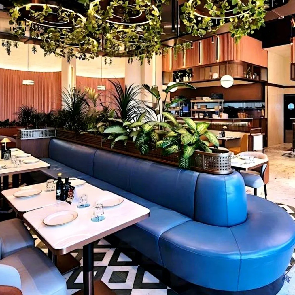 Comfortable Modern Design With Flower Groove Booth Metal Frame Sofa For Luxury Restaurants