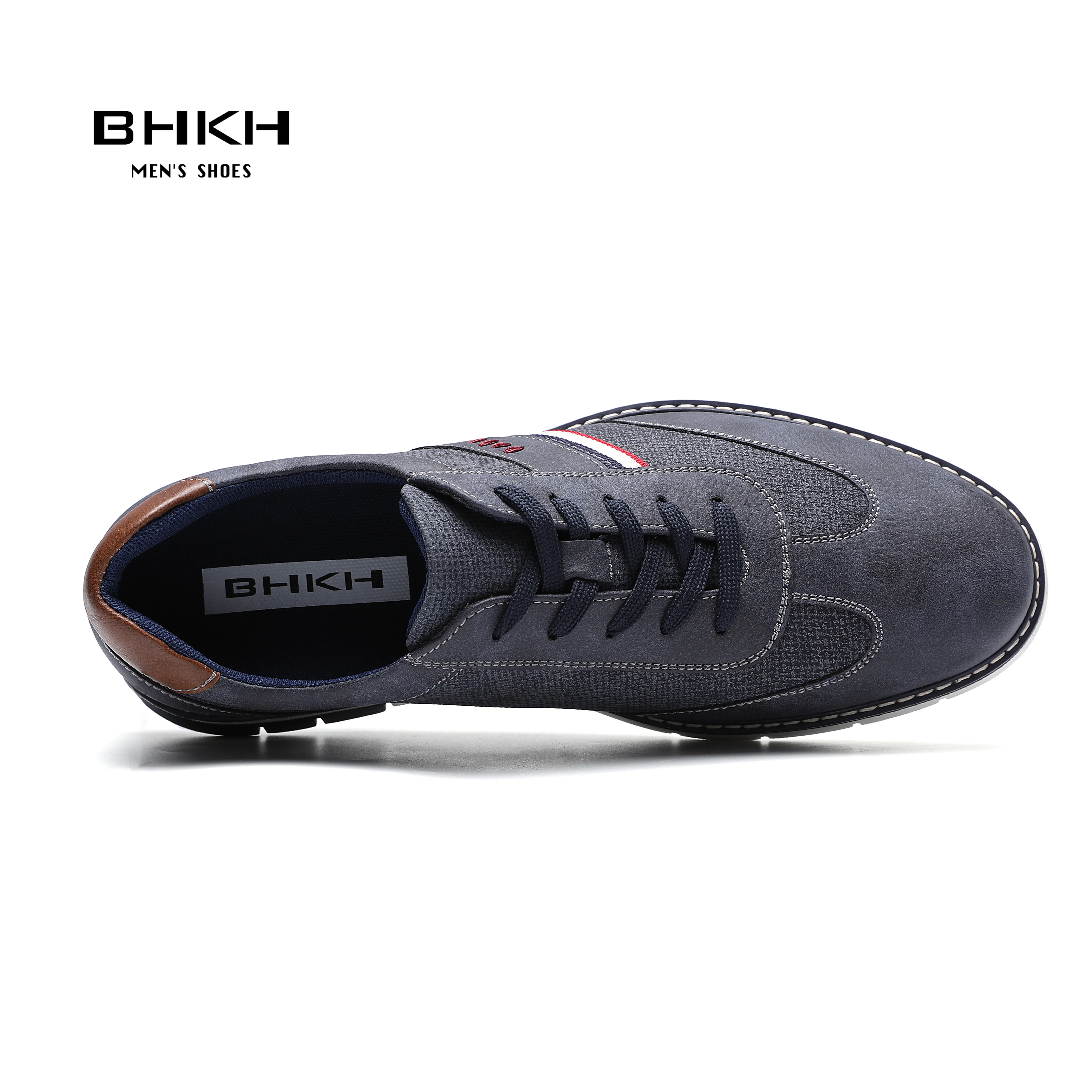 BHKH 2024 Spring / Autumn Men Casual Shoes PU Leather Fashion Sneakers Comfy Walking Lace-up Footwear Men Shoes