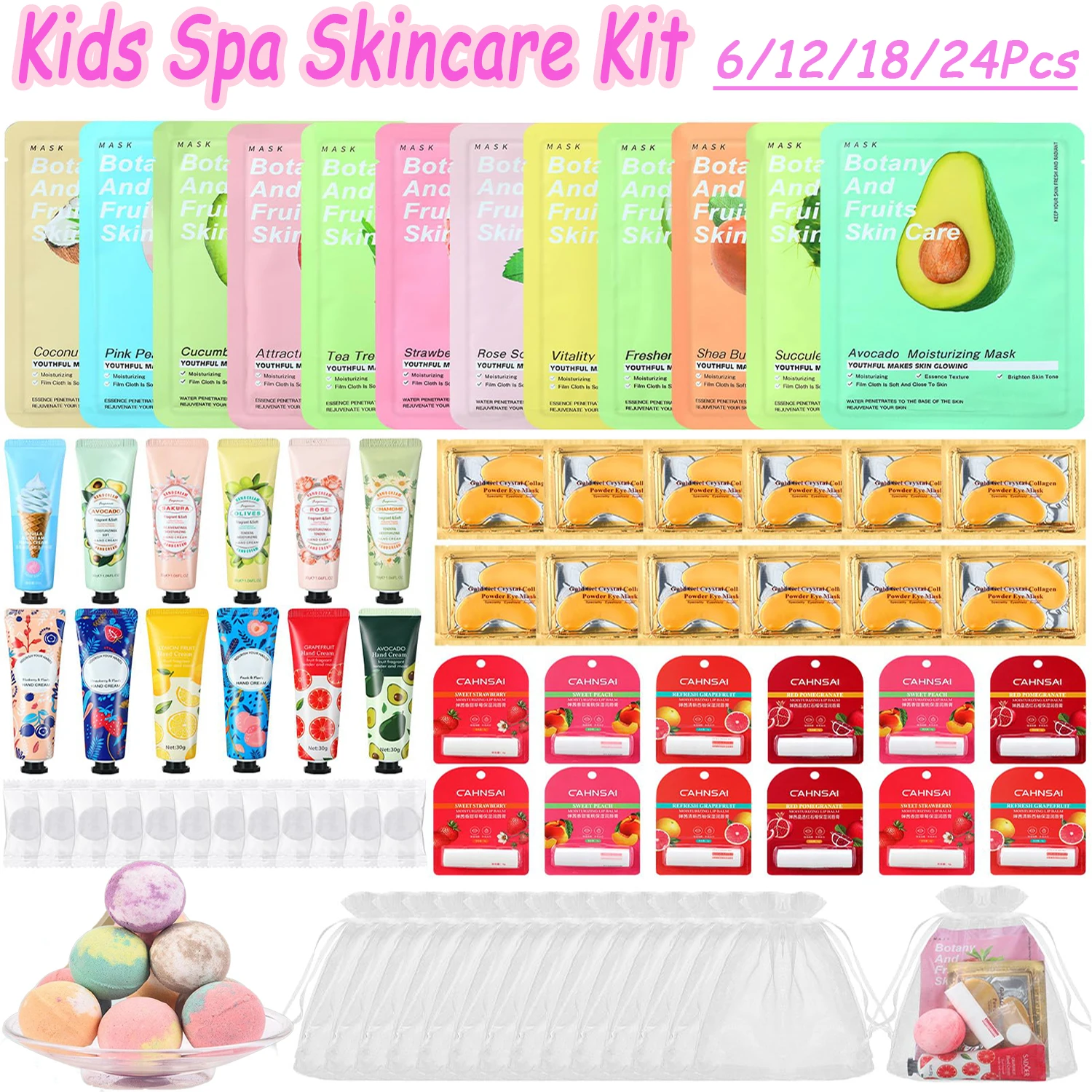 6-24 Set Spa Party Supplies Favors for Girls Skincare Child Birthday Party Gifts  Sleepover Hot Pink Princess Make Up Party