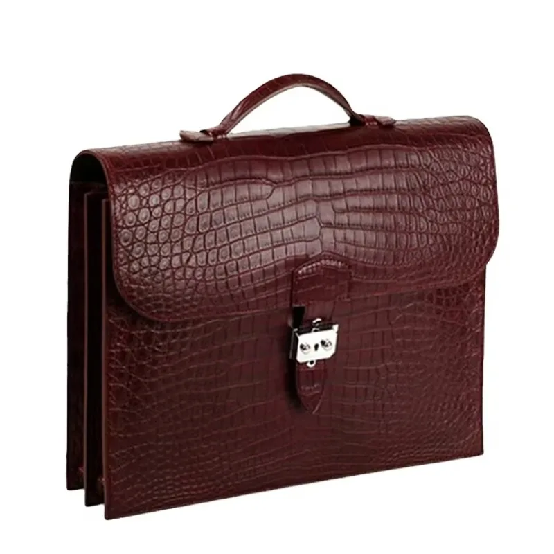 Luxury designer handmade alligator leather men's briefcase business bag handbag