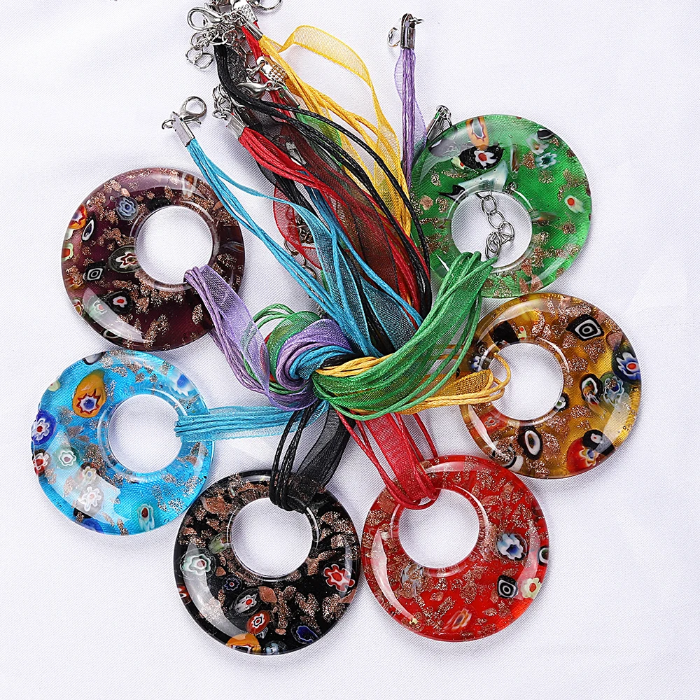 Handmade Murano Lampwork Glass Charms, Mixed Colorful, Round Millefiori Pendants,Making Necklaces 6Pcs