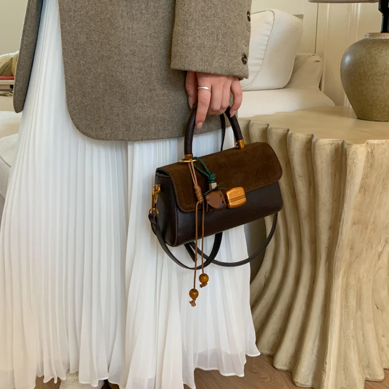 

High Quality Retro Top-handle Bags for Women 2025 Winter New Designer Handbags Vintage Flap PU Suede Shoulder Crossbody Bag