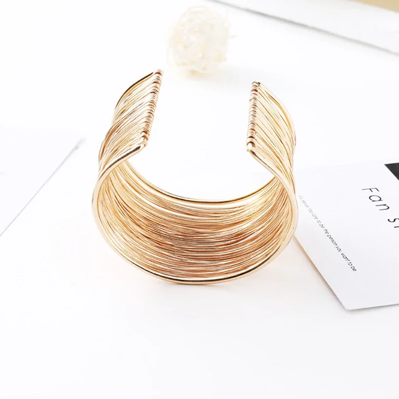 Gold Silver Color Wide Open Cuff Bracelets Bangles For Men Women Male Female Bangle Alloy Big Bracelet Fashion Jewelry