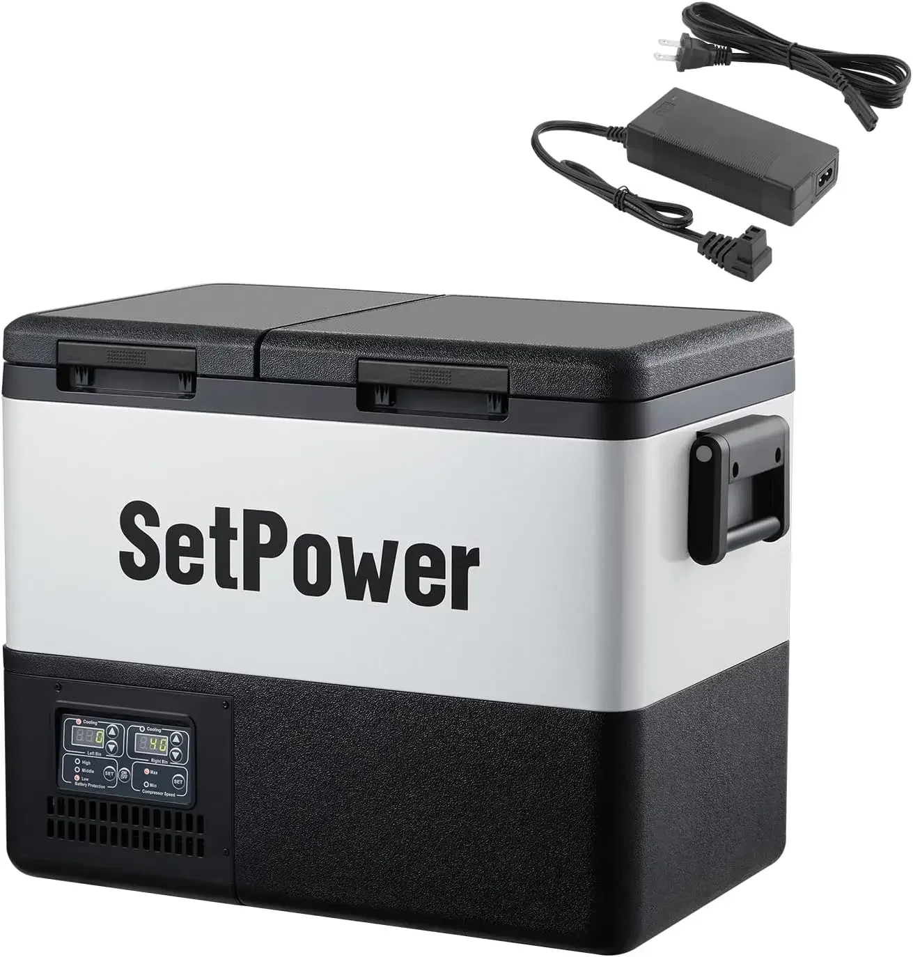 Setpower PT45 Electric Cooler Car Refrigerator With AC Adapter,45L Dual Zone Portable Freezer Fridge,Portable Car Fridge