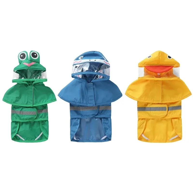 Dog Raincoat The Dog Face Reflective Dog Raincoat All-in-one Raincoat for Dogs with Closed Belly Pet Dog Duck Shark Frogs Shape