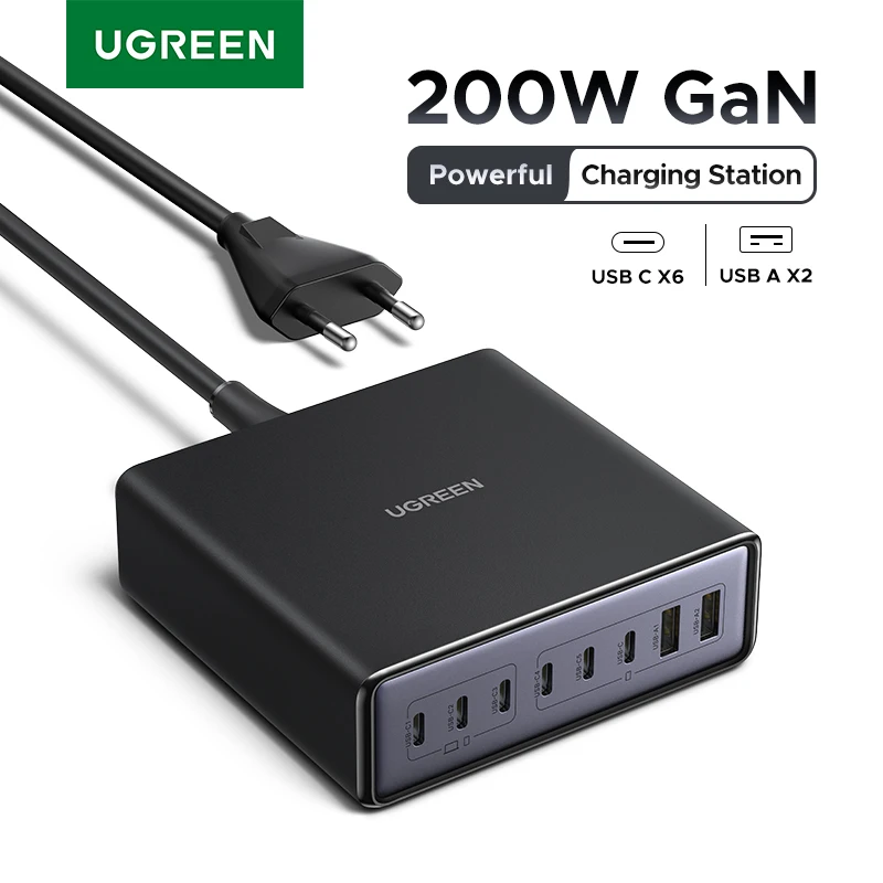 

UGREEN 200W GaN Charger 8 in 1 Desktop USB C Charging Station Stand For Macbook Laptops iPhone 16 15 Pro Xiaomi Samsung Tablets