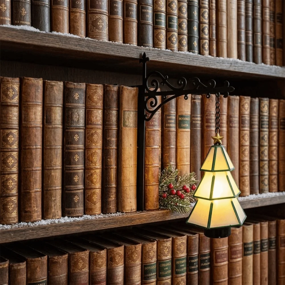 Academic Decor Creative Christmas Bookshelf Lamp Warm Light Retro Hanging Xmas Tree Light Cute Cartoon Reading Lamp Study Corner