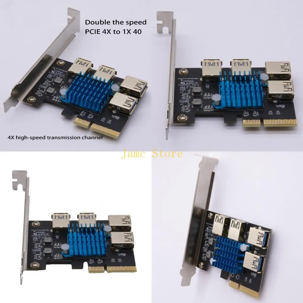 

LX0B 4 Port PCI-E Extender Riser 1 to 4 PCI-E USB Data Cable 16X Slots Multiplier Card PCI-E Adapter For Desktop Computer