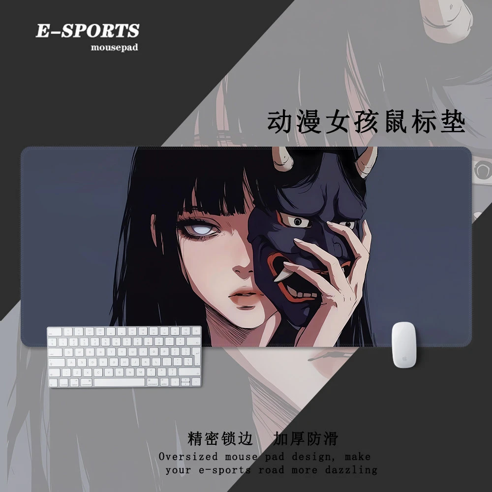 Anime Mask Girl Mouse Pad HOT Sale Natural Rubber Overlock 900X400 Large Table Mousepad Esports Gamer User Anti Slip Desk Mat