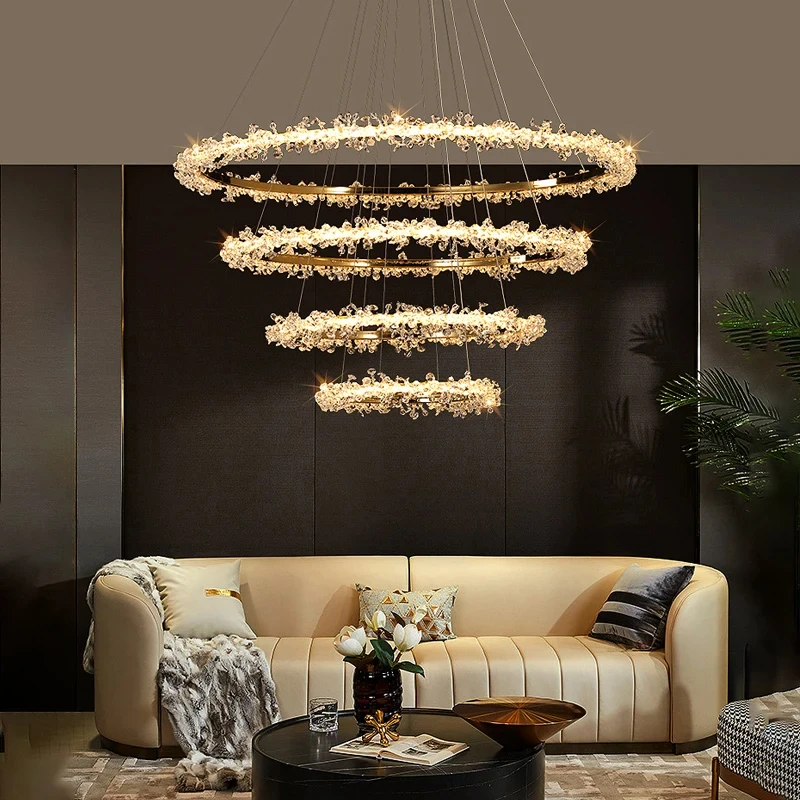 Modern Luxury Ceiling Chandelier Interior Decoration Shop Restaurant Living Room Bedroom Crystal Dimmable LED Ring Ceiling Lamp