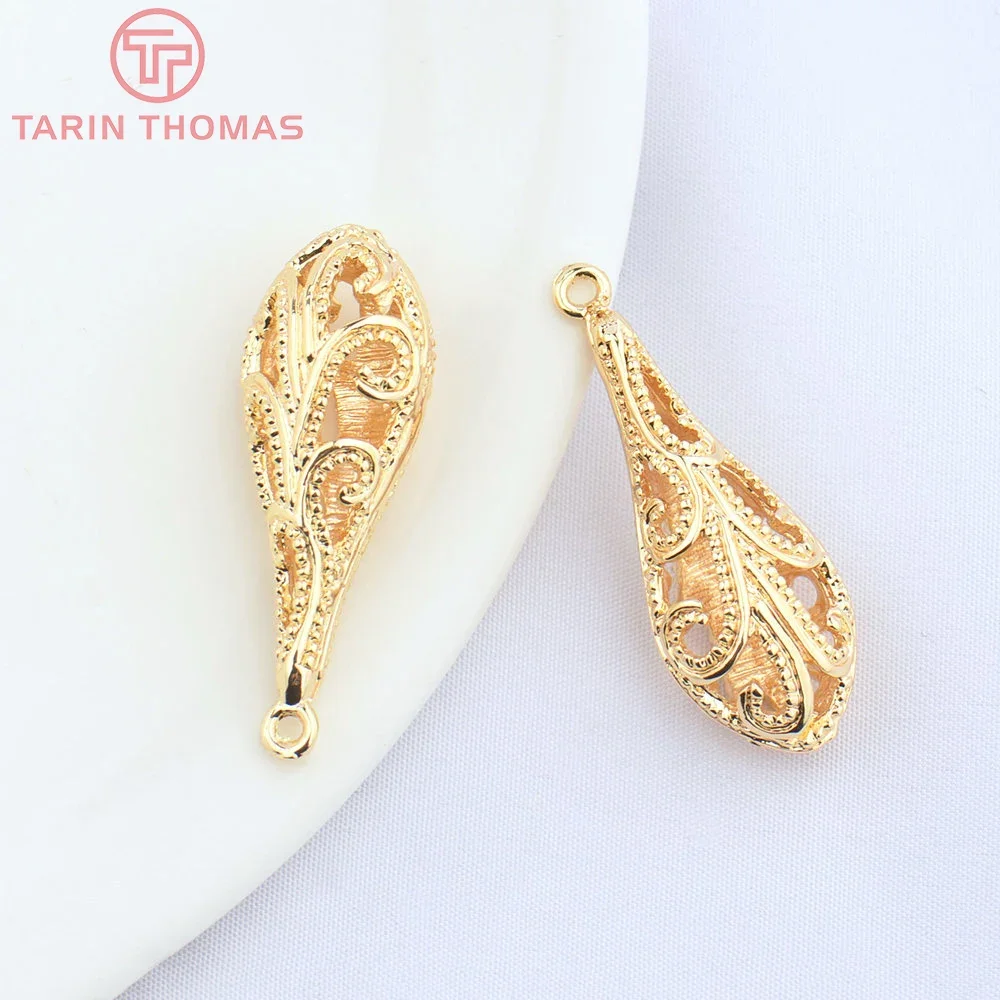 (4778) 6PCS 12.5x34MM 24K Gold Color Brass Tear Drop Shape Charms Pendants High Quality DIY Jewelry Making Findings Wholesale