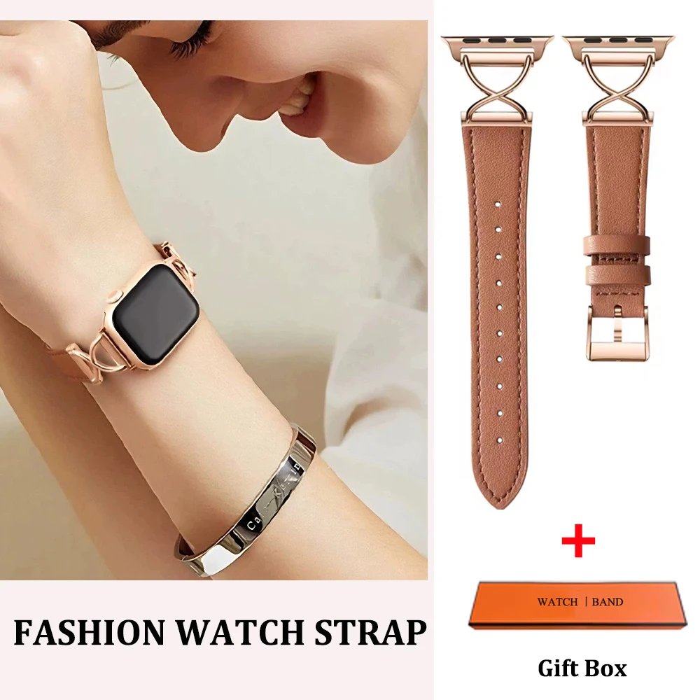 Lederarmband für Apple Watch Ultra 4 3, Damenarmband, 49 mm, 46 mm, 42, 44, 45, 40, 41, 38, luxuriöses Armband für iWatch 12, 11, 10, 9, 8, 7, 6, SE, Correa.