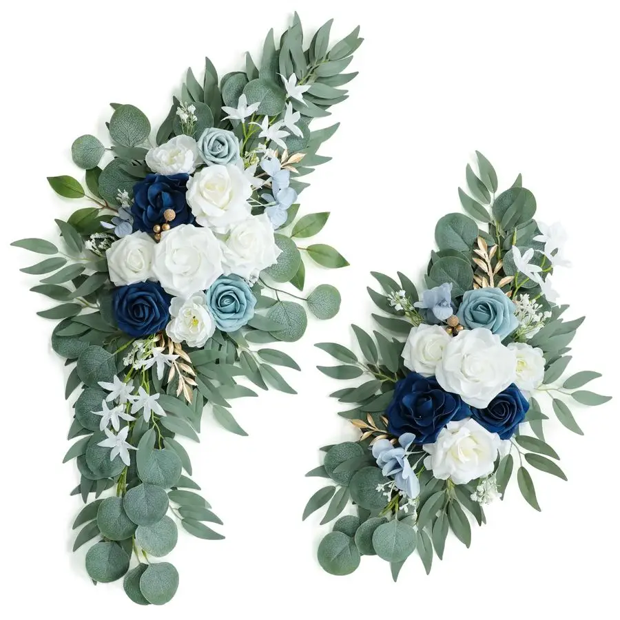 

Dusty Blue Wedding Arch Flower Swags Set of 2 for Welcome Signs Floral and Wedding Reception Ceremony Decorations, White Flowers