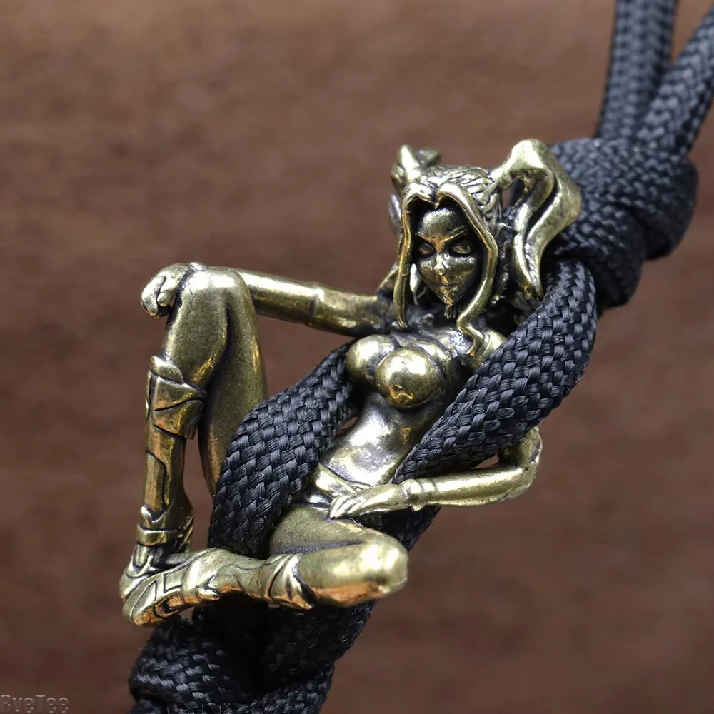 Beauty Girl Brass Knife Beads EDC Outdoor DIY Paracord Handmade Woven Lanyard Pendants Umbrella Rope Bracelet Charms Accessories