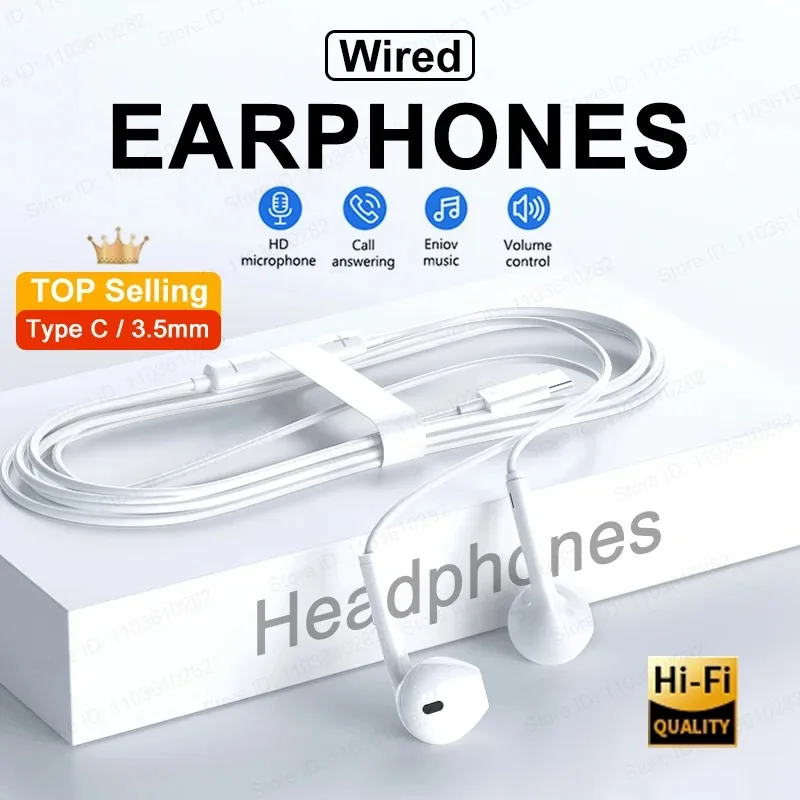 Type C Headphones Wired Earbuds For Xiaomi Redmi Poco Oneplus Google OPPO Huawei Honor Samsung Earphones Laptops Tablet Headset