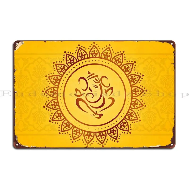 Hindu Ganesh Yellow Bronze Metal Plaque Poster Cinema Club Designing Wall Decor Kitchen Tin Sign Poster