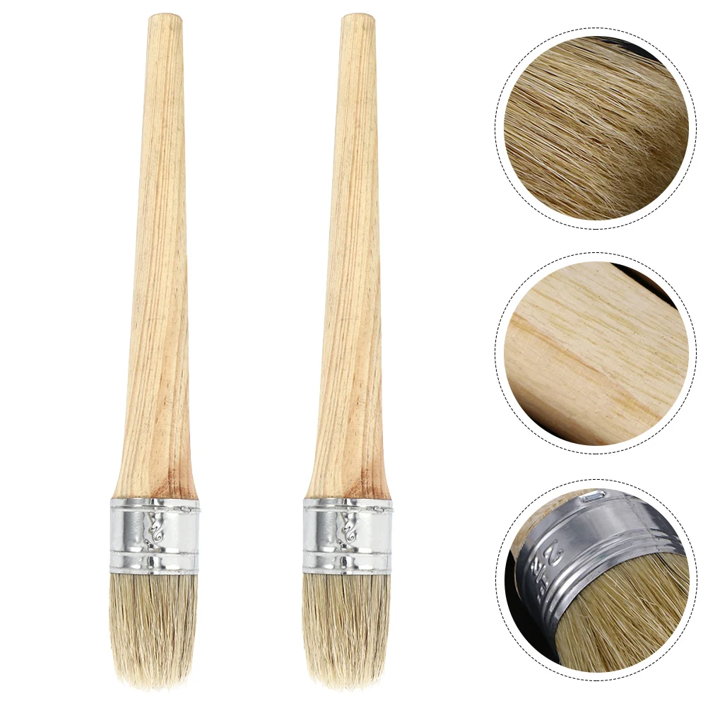 2 Pcs Round Paint Brush Paintbrushes Home Bristle Glue Bristles Wood Handle Oil Painting Practical Varnishes