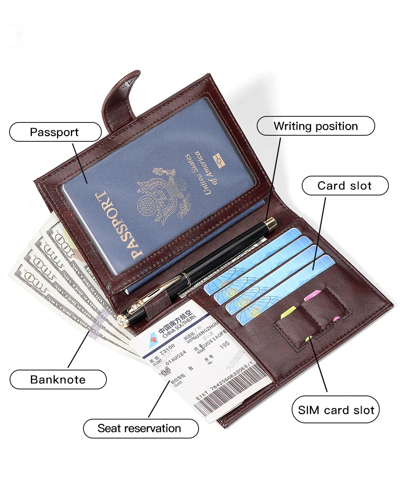 Porta passaporto minimalista da lavoro in ecopelle, organizer per documenti e carte da viaggio unisex per uomo e donna