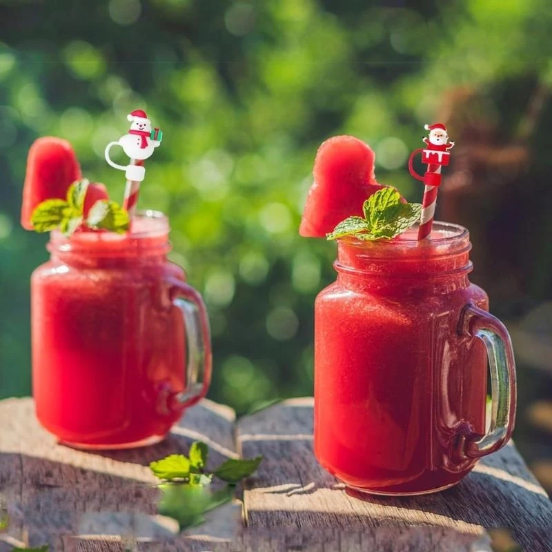 

7pcs Рождественские силиконовые шапки для соломы многоразовый мультфильм пить соломенные шапки Пятникопроницаемые милые топперы