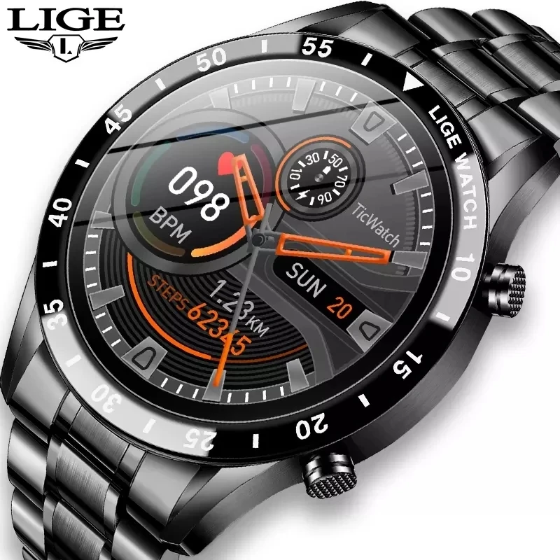 New LIGE 2022 Full circle touch screen steel Band luxury Bluetooth call Men smart watch Waterproof Sport Activity fitness