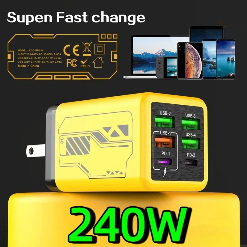 Xiaomi 240W شاحن فائق السرعة 6 منافذ PD Type-C GaN شاحن الهاتف USB-C QC 3.0 محول شحن سريع الاتحاد الأوروبي/الولايات المتحدة التوصيل الجدار شاحن #1