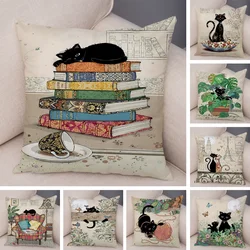 Double Print Cute Elegant Black Cat Cushion Cover Decor Cartoon Animal Pillow Case for Sofa Home Car Soft Plush Throw Pillowcase