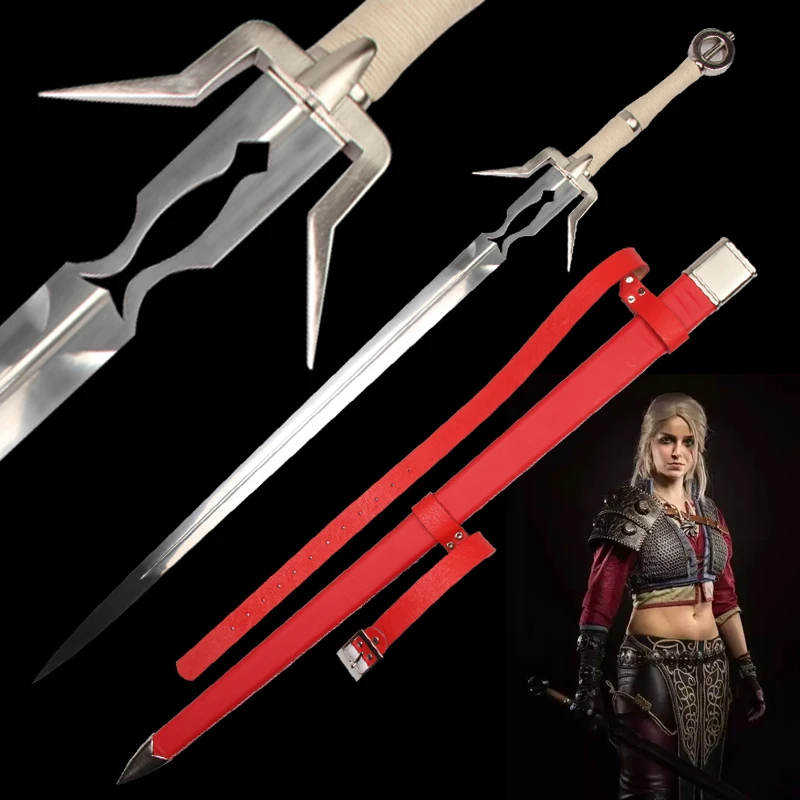 Ciri's Medieval Swords Stainless Steel Blade Cosplay Props Home Decoration Wooden Sheath Red Leather Non Sharp