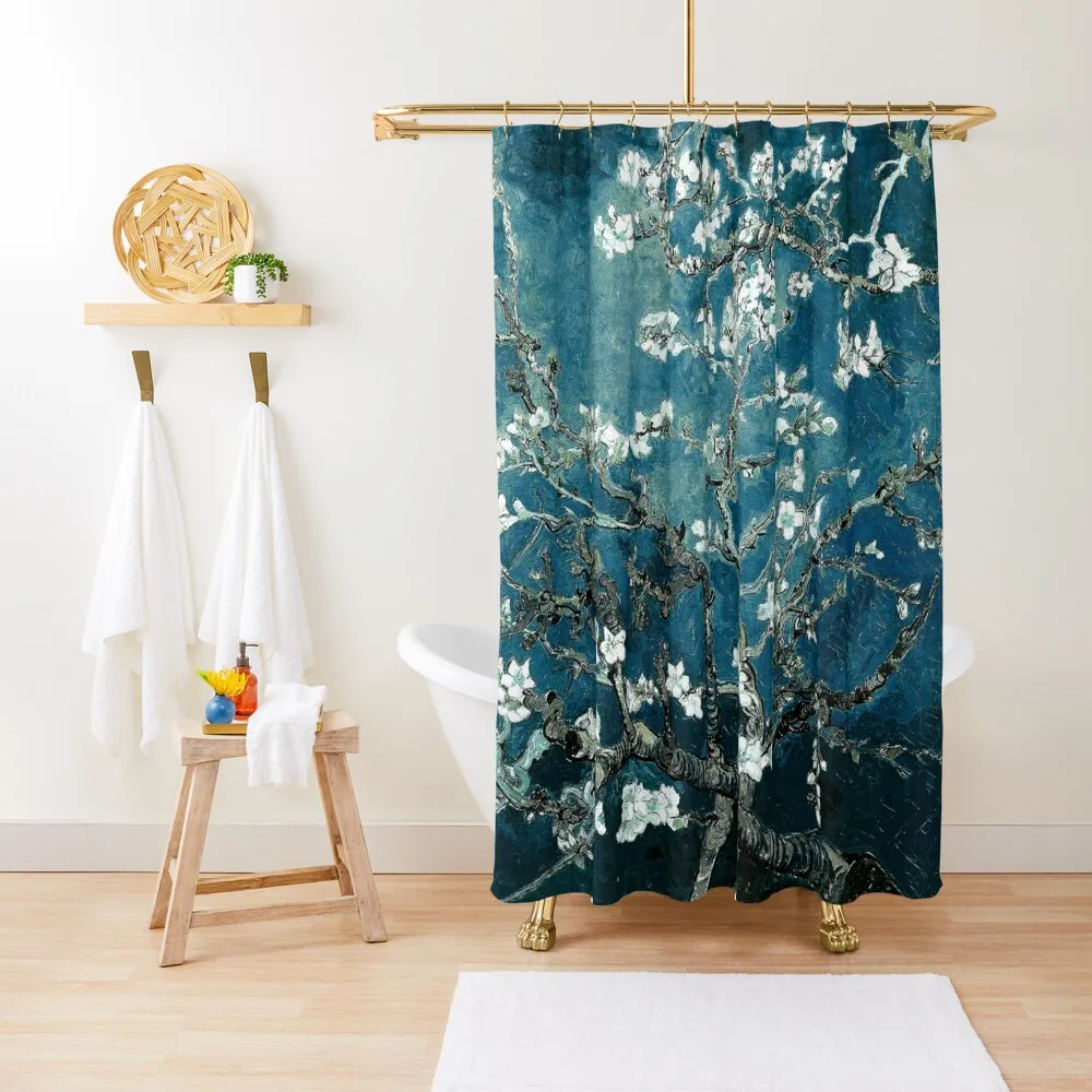 Van Gogh Almond Blossoms Dark Teal Shower Curtain Bathroom And Shower Curtain Shower Curtains Bathroom