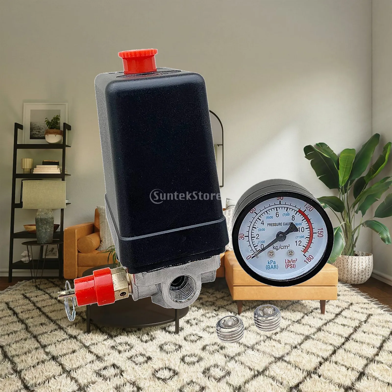 Reliable Nylon Air Pressure Regulator Four Hole Control Valve with Gauge and Quick Connector for Garage Compressor Setups