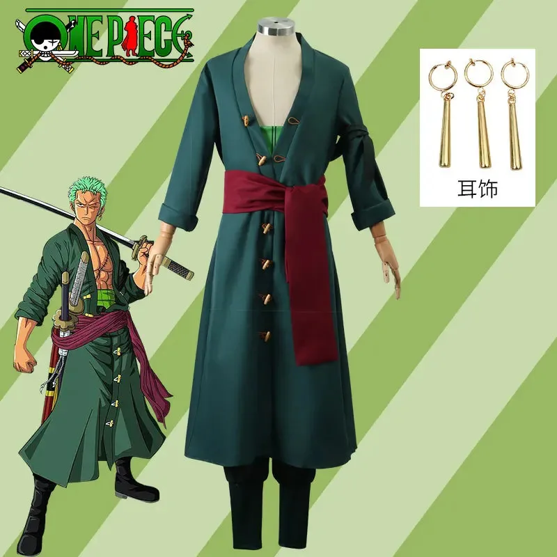 

Roronoas Cosplay Costume Anime Kimono Robe Zoro Cloak Uniform Halloween Outfits With Earrings For Comic Con