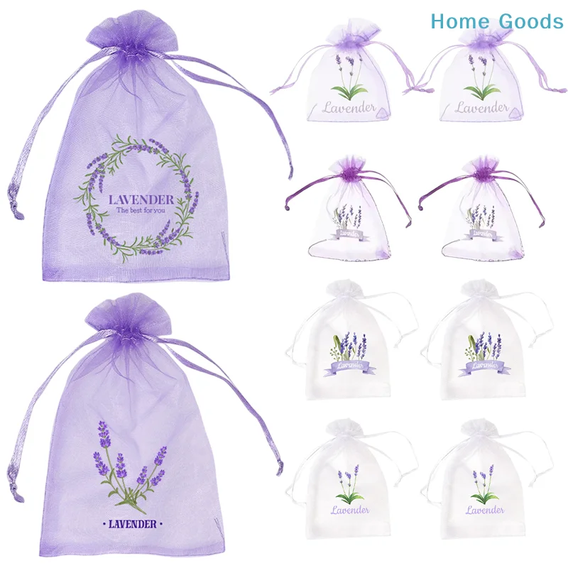 20Pcs Lavender Pattern Drawstring Mesh Bags Dried Flower Herbs Odor-Eliminating Breathable Fragrance Pouches Spices Storage Bag