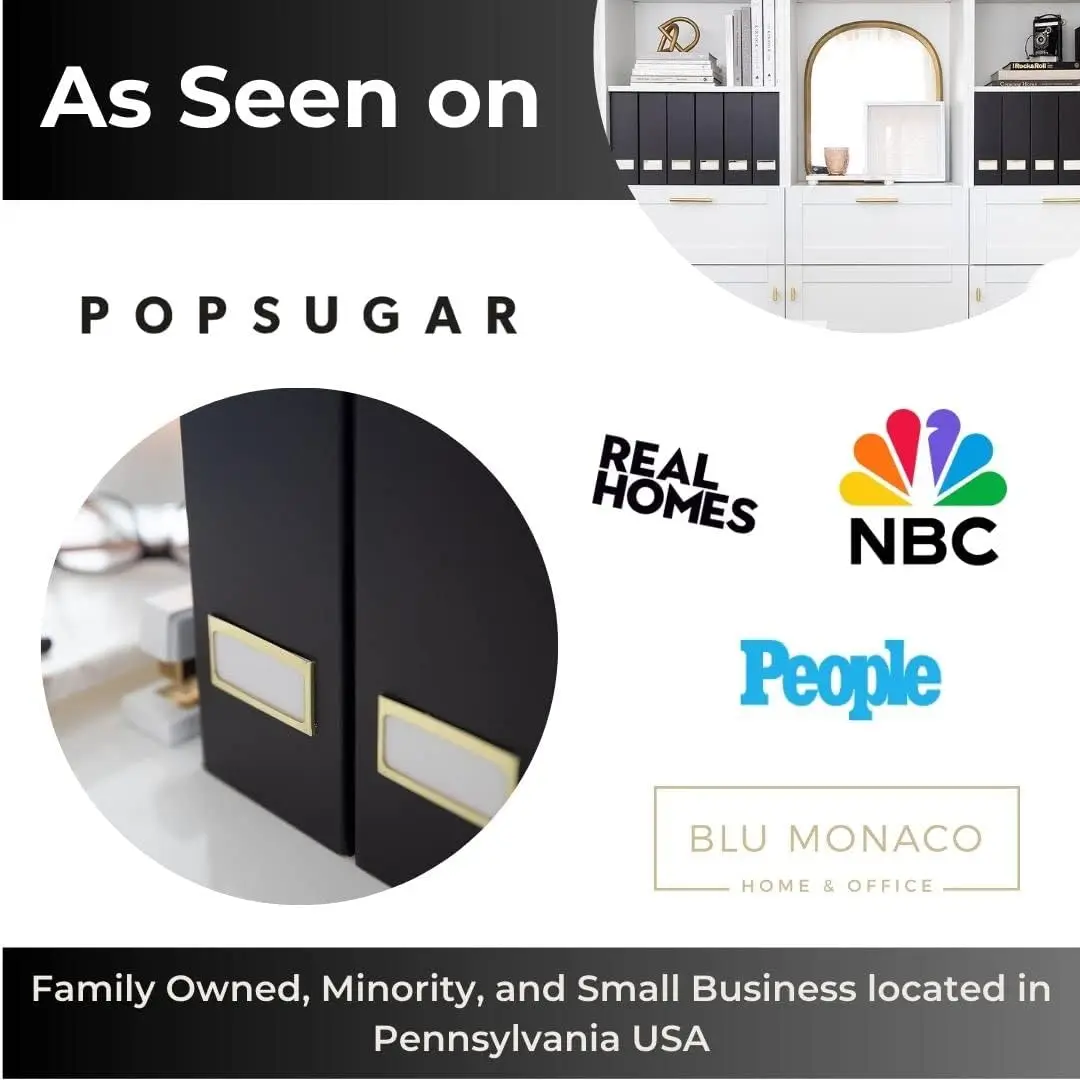 Set of 6 Black Foldable Magazine File Holders with Gold Labels - Cardboard Storage Box & Desk Organizer for Workspace