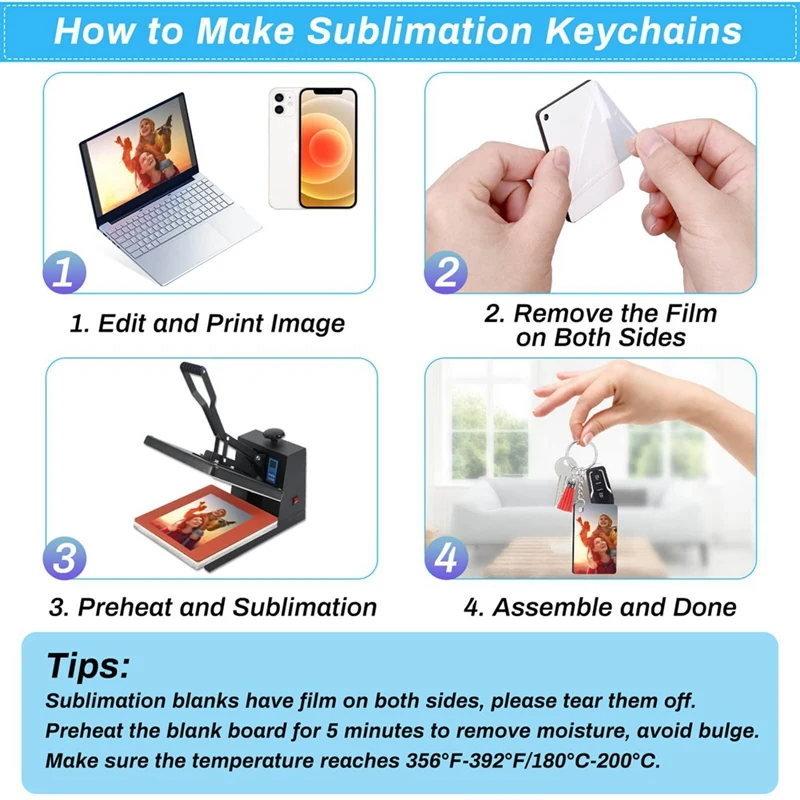 Sublimation Keychain Blanks Bulk 120Pcs Keychain Blanks Set With Rectangle Sublimation Blanks,For DIY Keychain Crafting