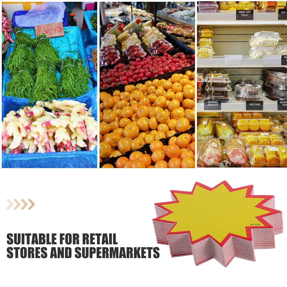 100Pcs Paper Price Tags for Retail Stores Supermarkets Garage Sales Star Cutout Design Display