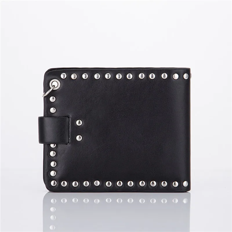 Cool Punk Gothic Western Skull Clutch Purse Retro Steam Rock PU Leather Bag Wallets With Chain For Men Women Card Holder